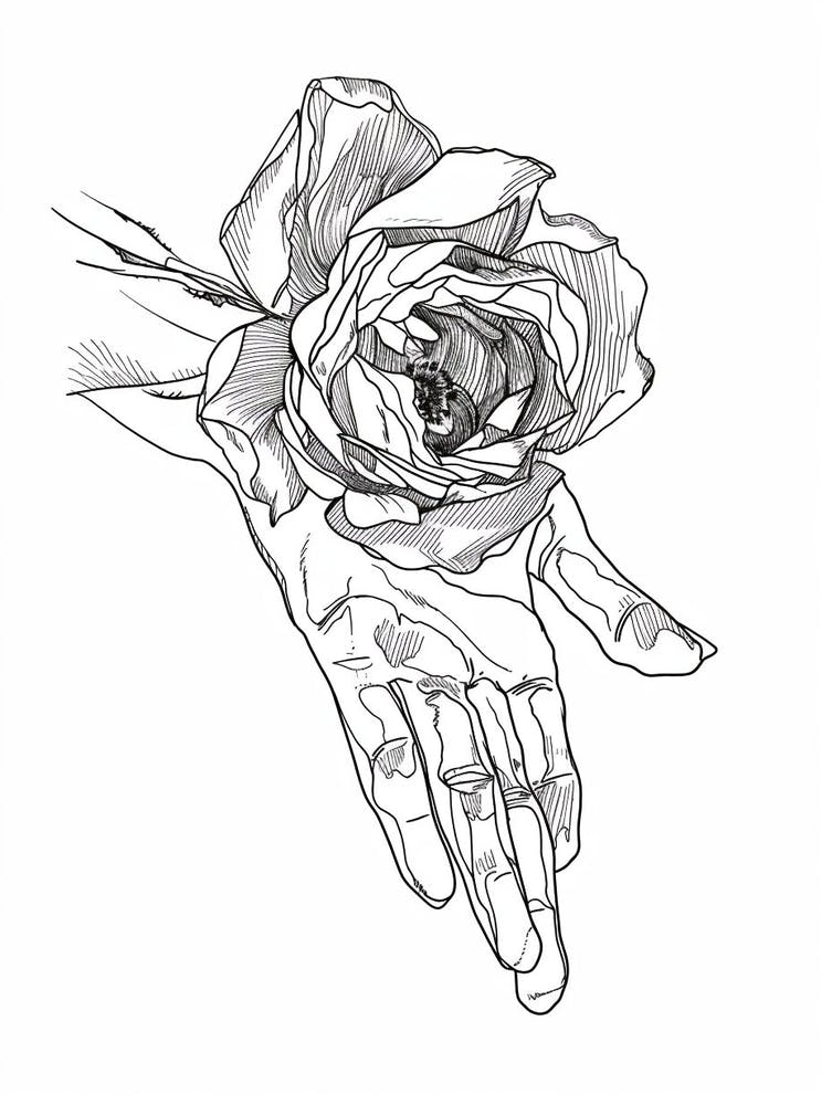 Rose In Hand Line Drawing 4
