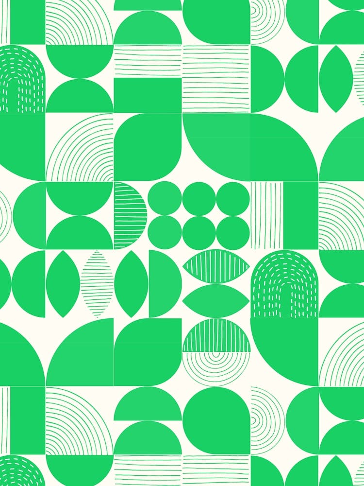 Modern Art Geometric Shapes Green And White 1