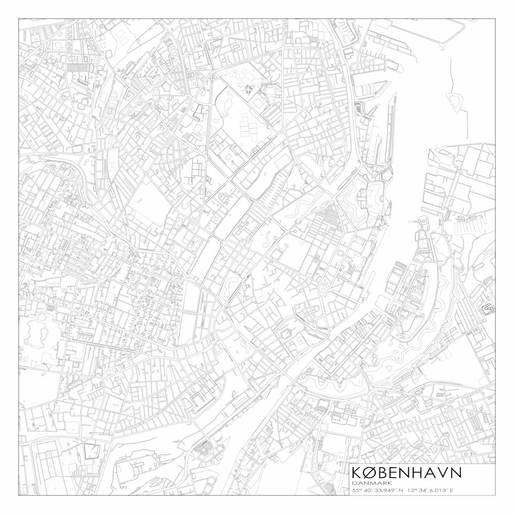 København Danmark city map black on white blueprint design