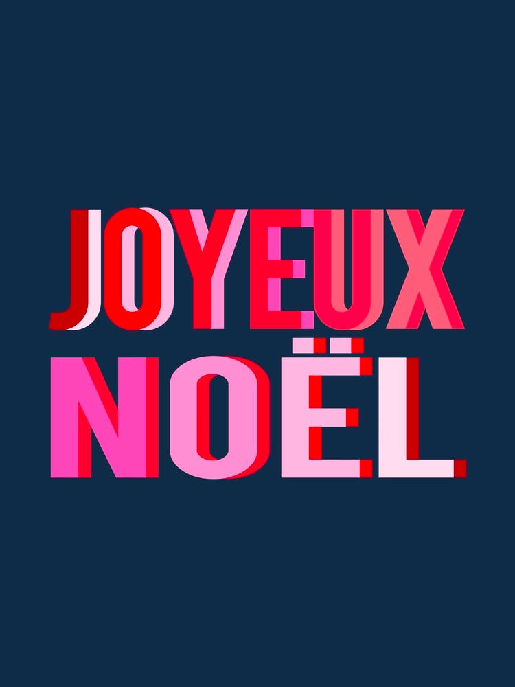 Joyeux Noel Pink and Red on Dark Blue
