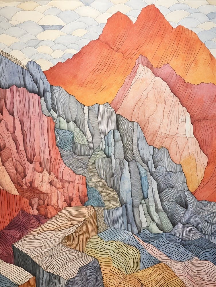 Mount Dickey United States Colourful Mountain Illustration