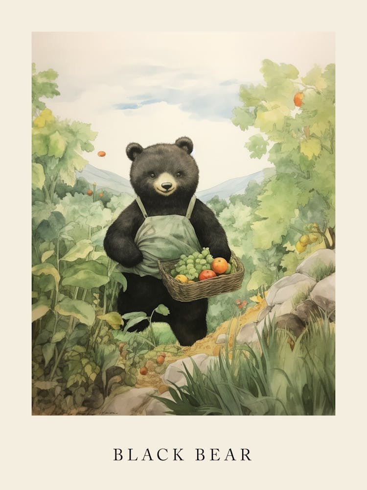Beatrix Potter Inspired  Animal Watercolour Black Bear 3
