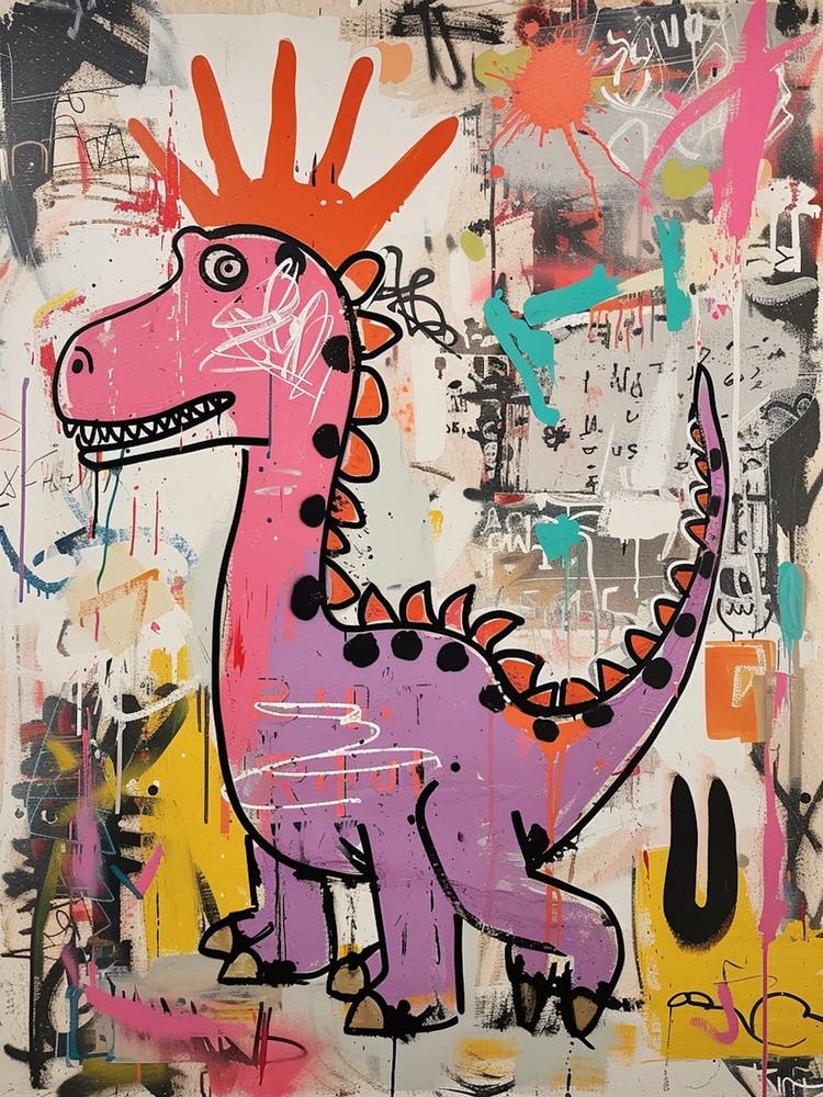 Abstract Dinosaur Pink Lilac Graffiti Brushstroke