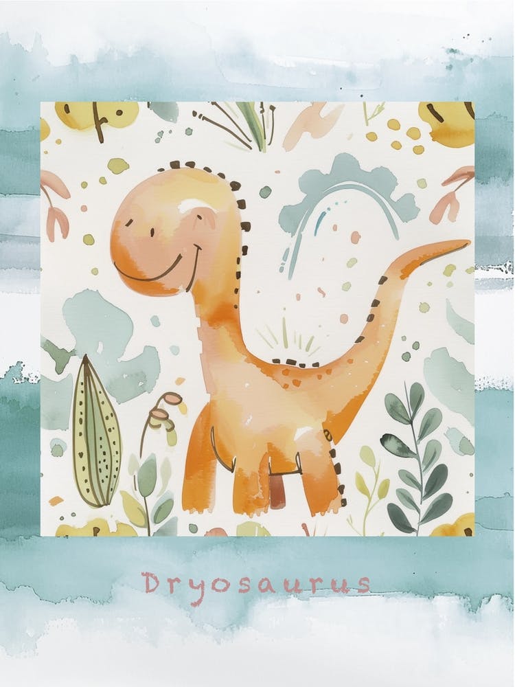 Cute Muted Pastel Dryosaurus Dinosaur 1 Poster