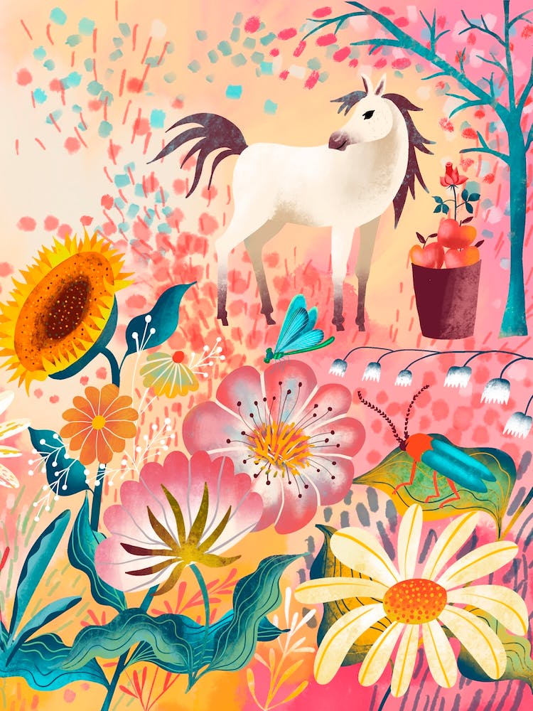 Horse In A Flower Garden