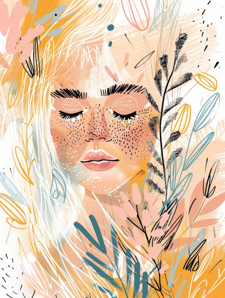 Girl With Flowers And Leaves 1