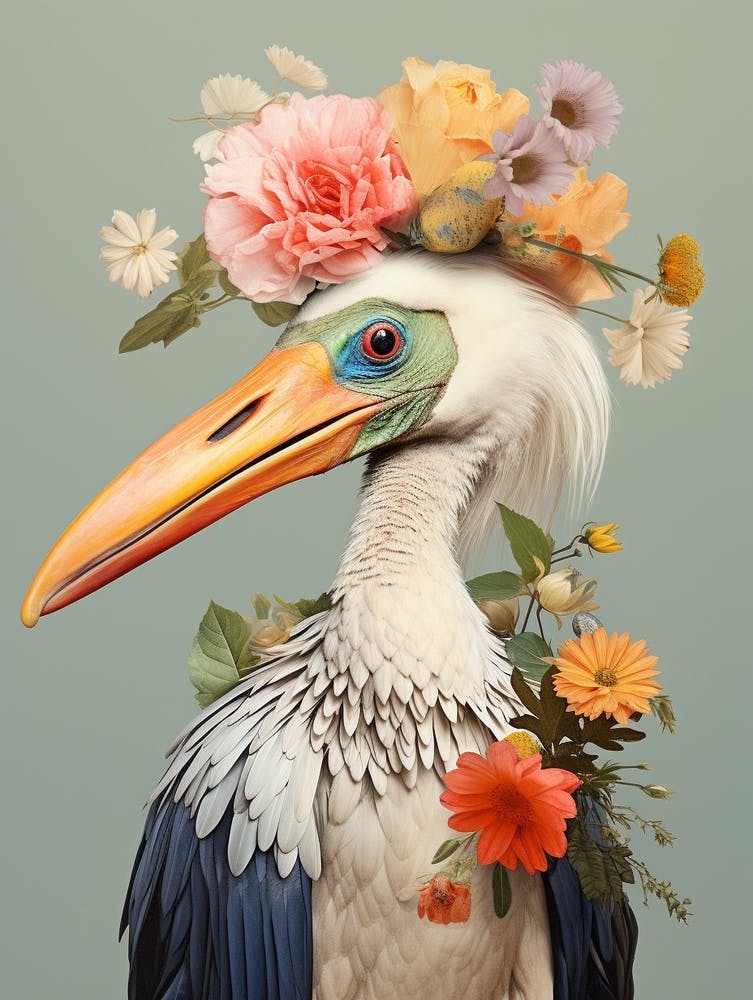 Bird With A Flower Crown Stork 3