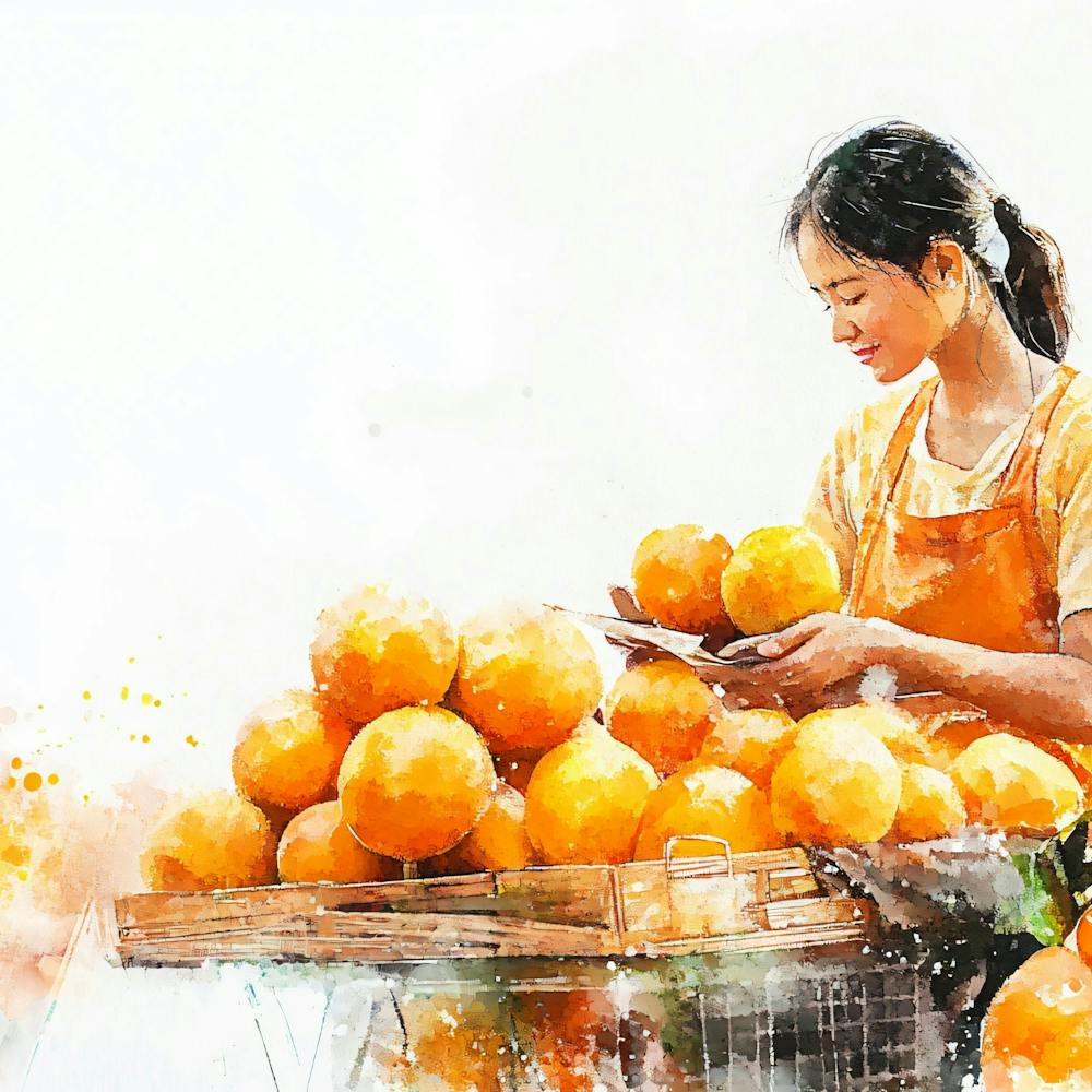 Market in Asia - Asian Woman Selling Oranges