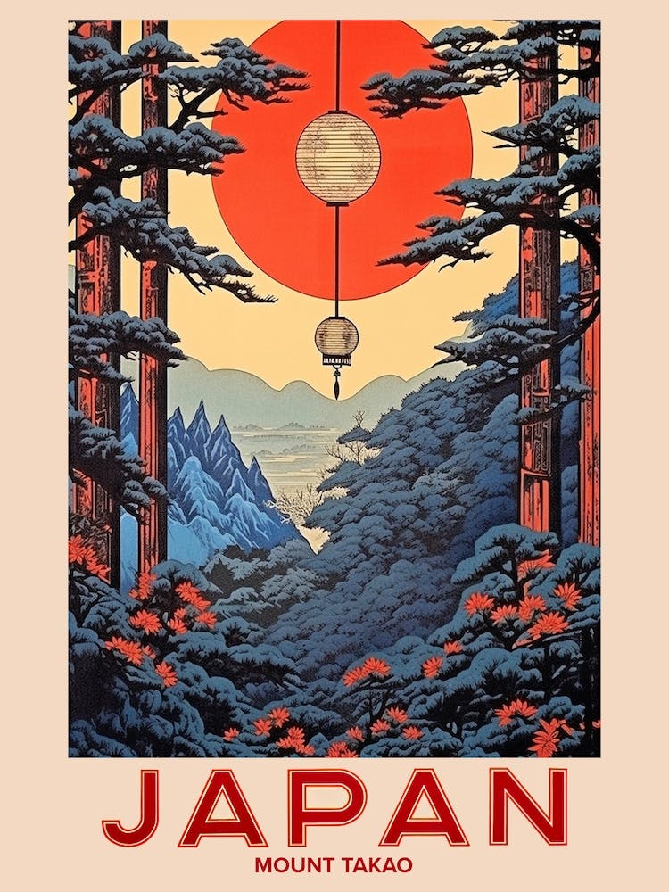 Mount Takao, Visit Japan Vintage Travel Art 3