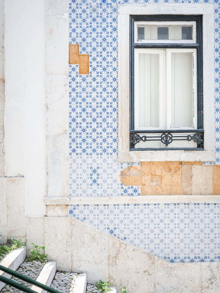 Light Blue Ceramic Tiles Stairs And Wall Alfama Lisbon