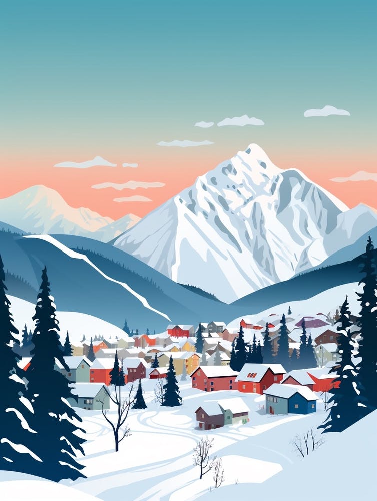 Retro Winter Illustration Banff Canada 2