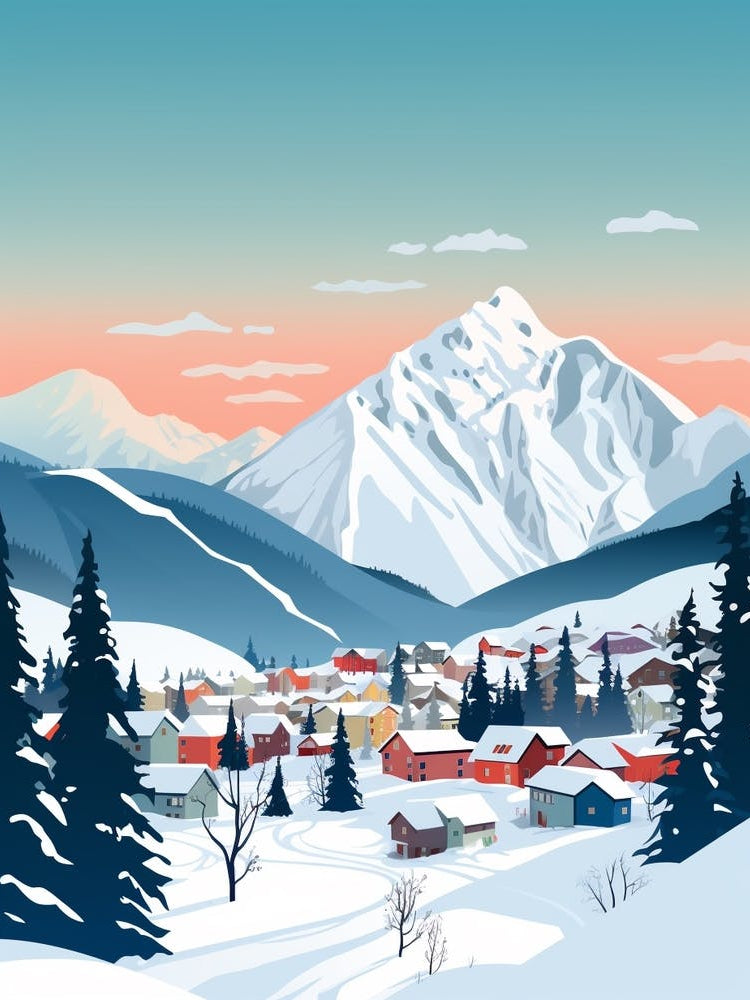 Retro Winter Illustration Banff Canada 2