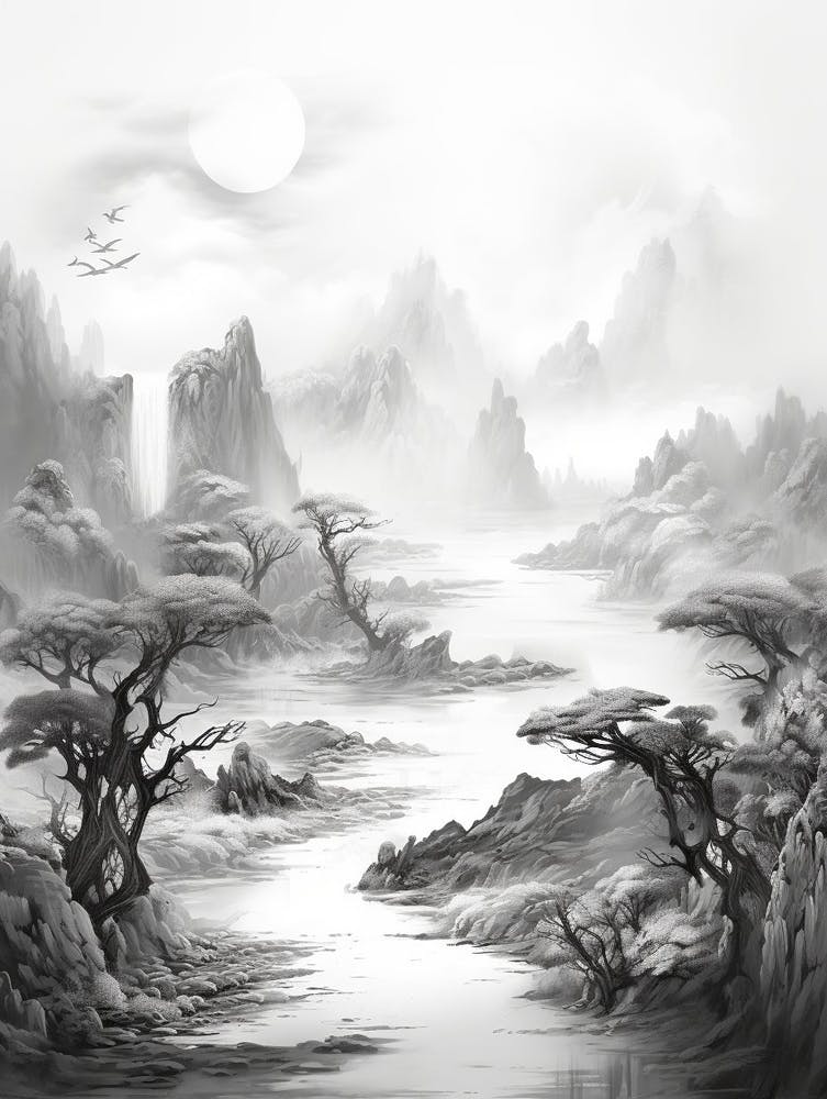 Ethereal Landscape Abstract Black And White 1