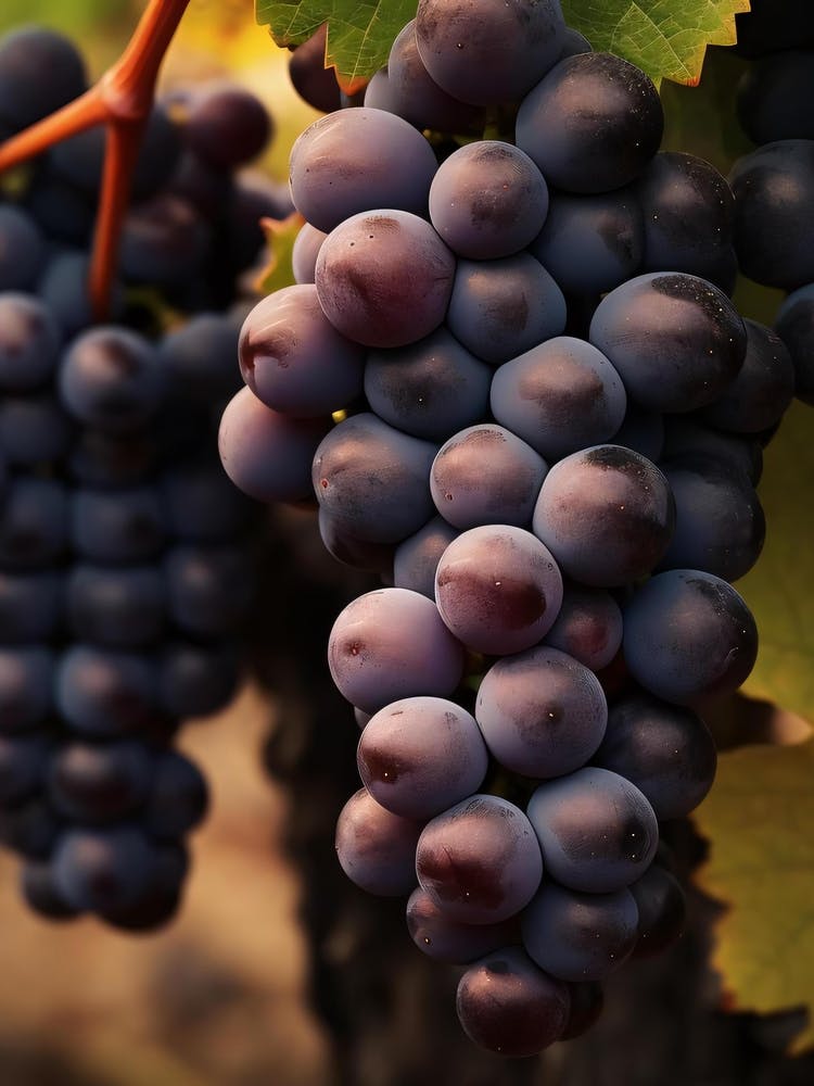 Schwarze Trauben am Weinstock