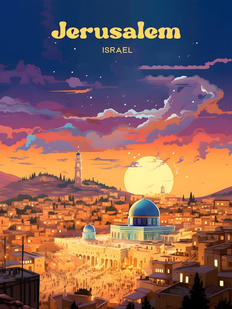 Jerusalem Israel Sunset Modern Travel Art