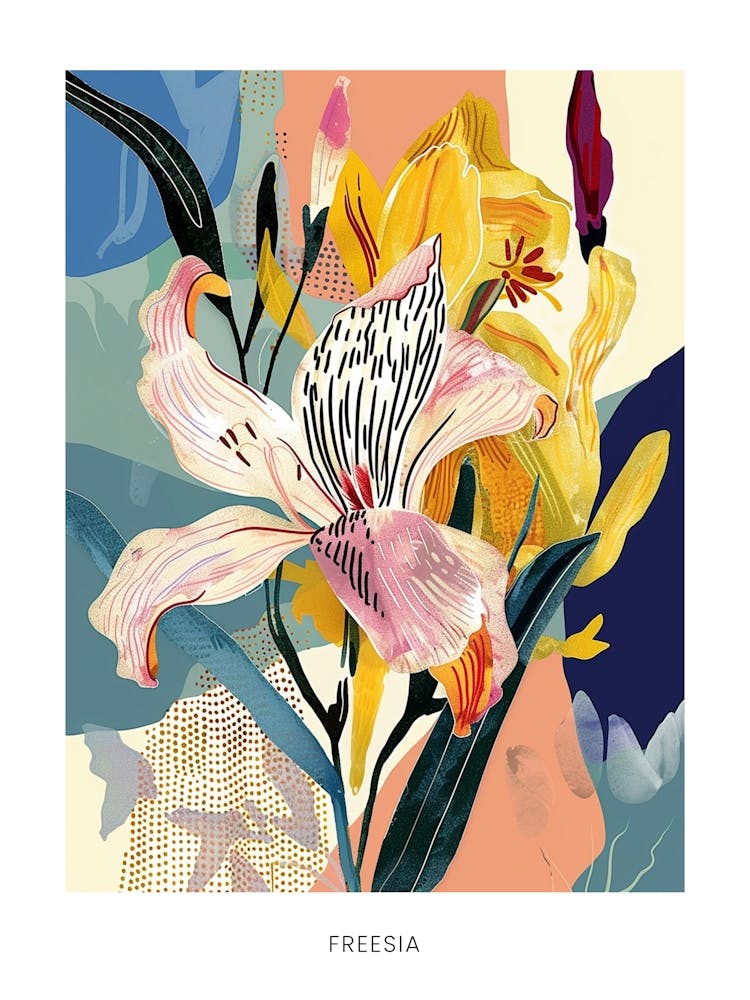 Colourful Flower Illustration Poster Freesia 3
