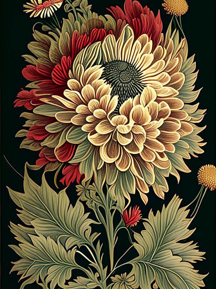 Chrysanthemum 2 Floral Botanical Vintage Poster Flower