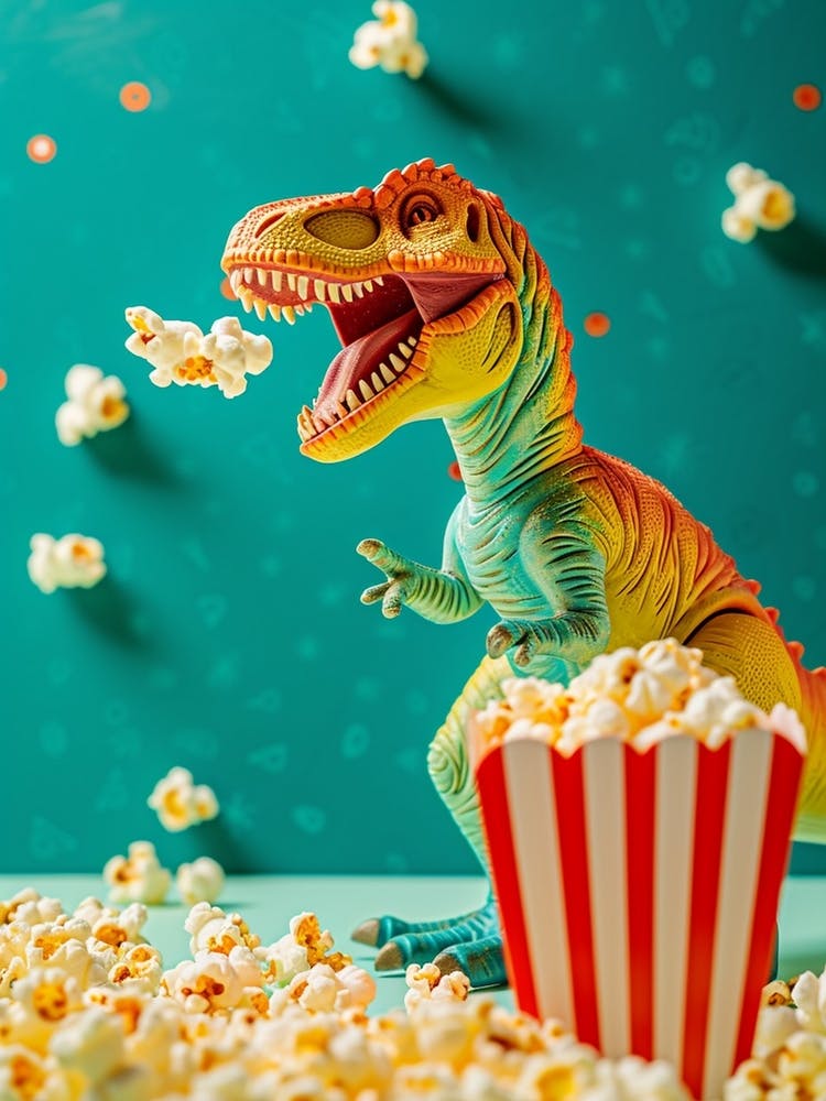 Toy Dinosaur Eating Popcorn 2