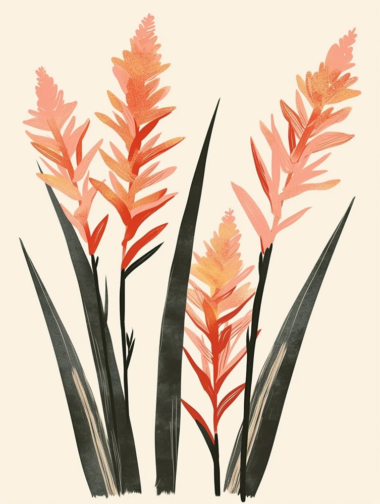 Chilean Flamingo Ginger Plants Minimalist Illustration 4