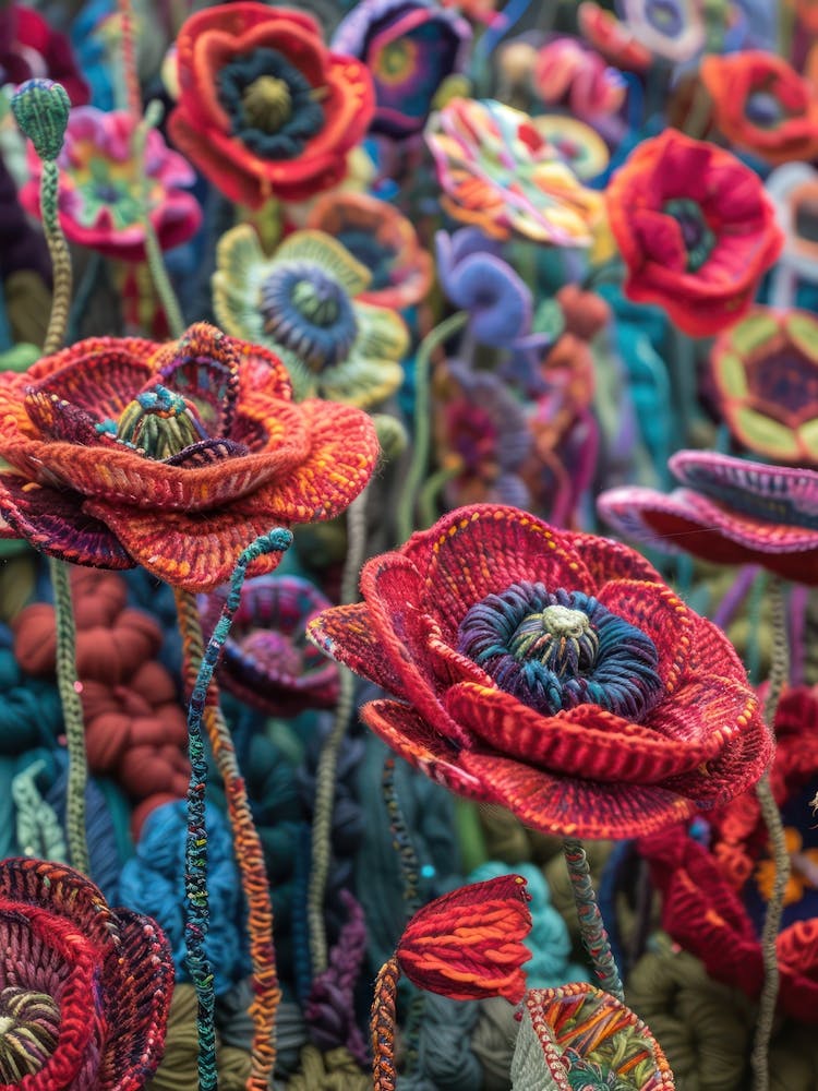 Field Of Poppies Knitted In Crochet 1