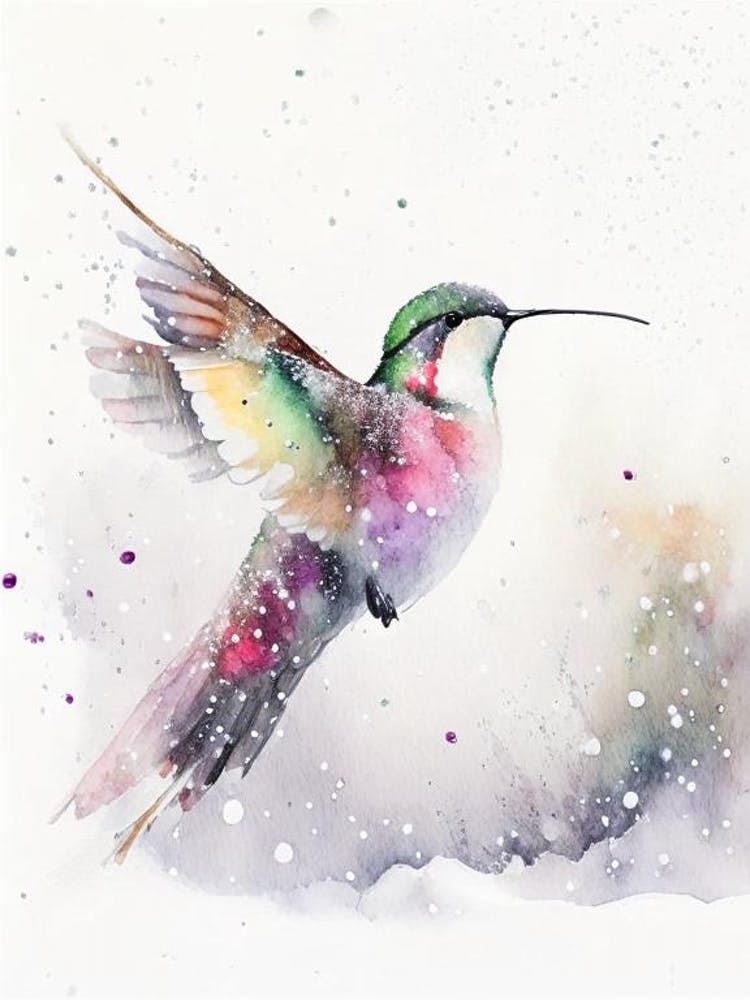Hummingbird In Snowfall Cute Neon 2