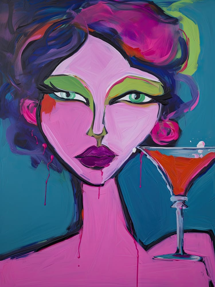 Pink Lady Cocktail Oil Painting 1