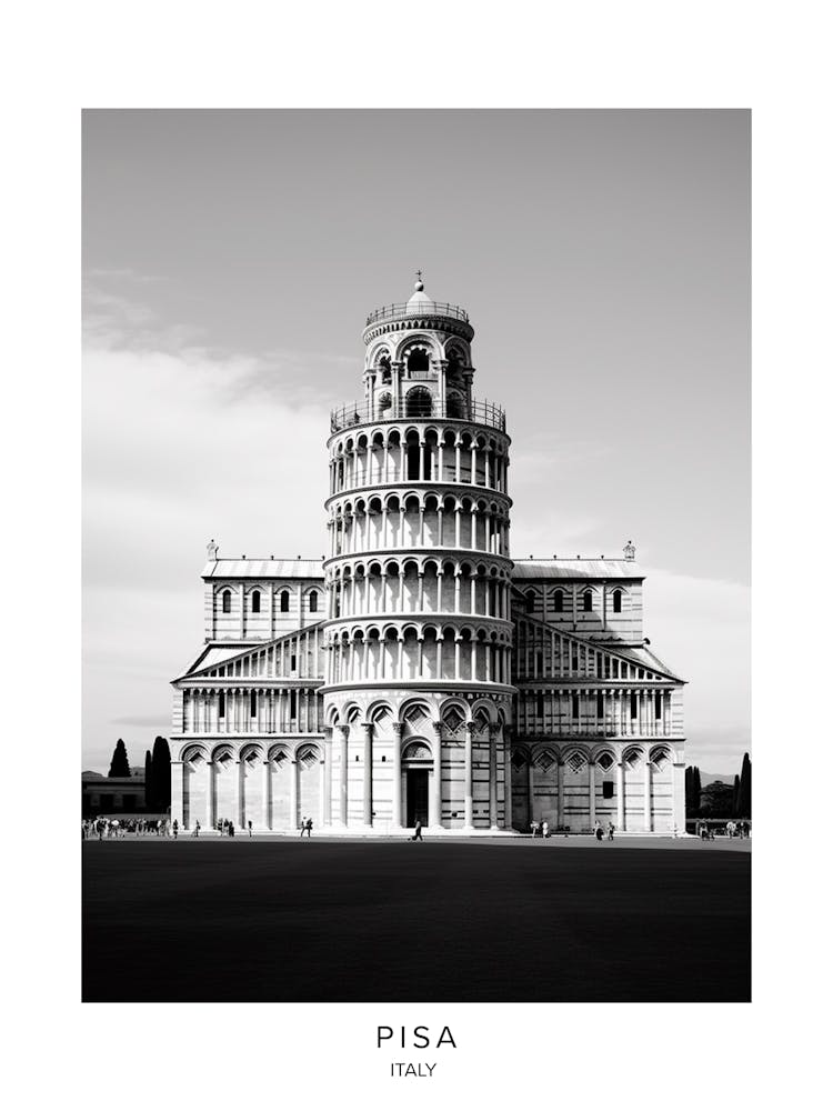 Poster Of Pisa, Italy, Black And White Analogue Photography 2