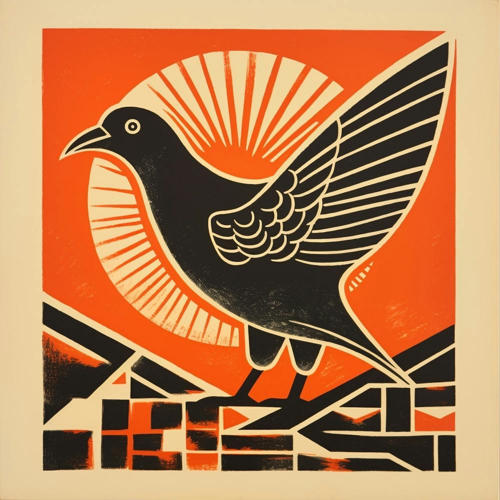 Retro Bird Lithograph Pigeon 1