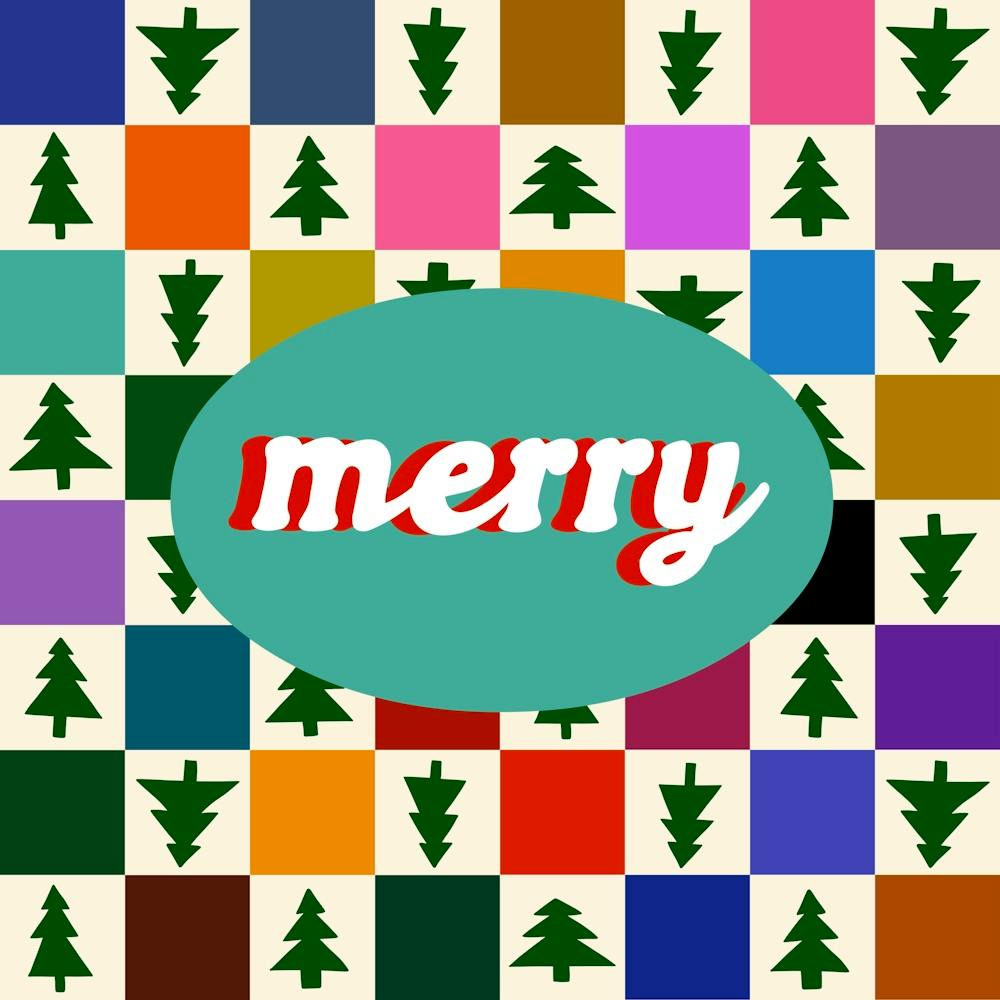 Merry Christmas Tree Multi Colour Grid