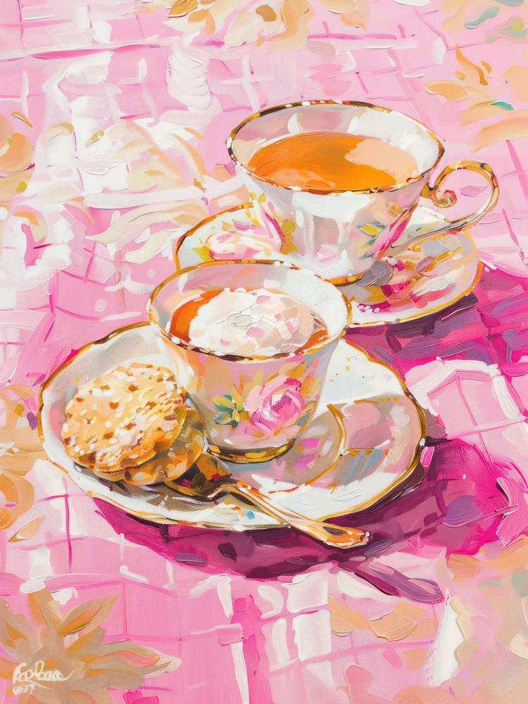 Pink Breakfast Food Tea And Biscuits 2