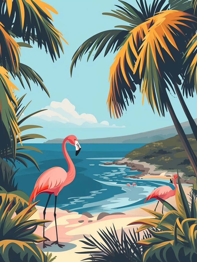 Greater Flamingo Greece Tropical Illustration 2