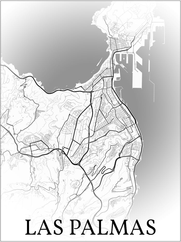 Las Palmas De Gran Canaria, City Map, Black And White Fade Design