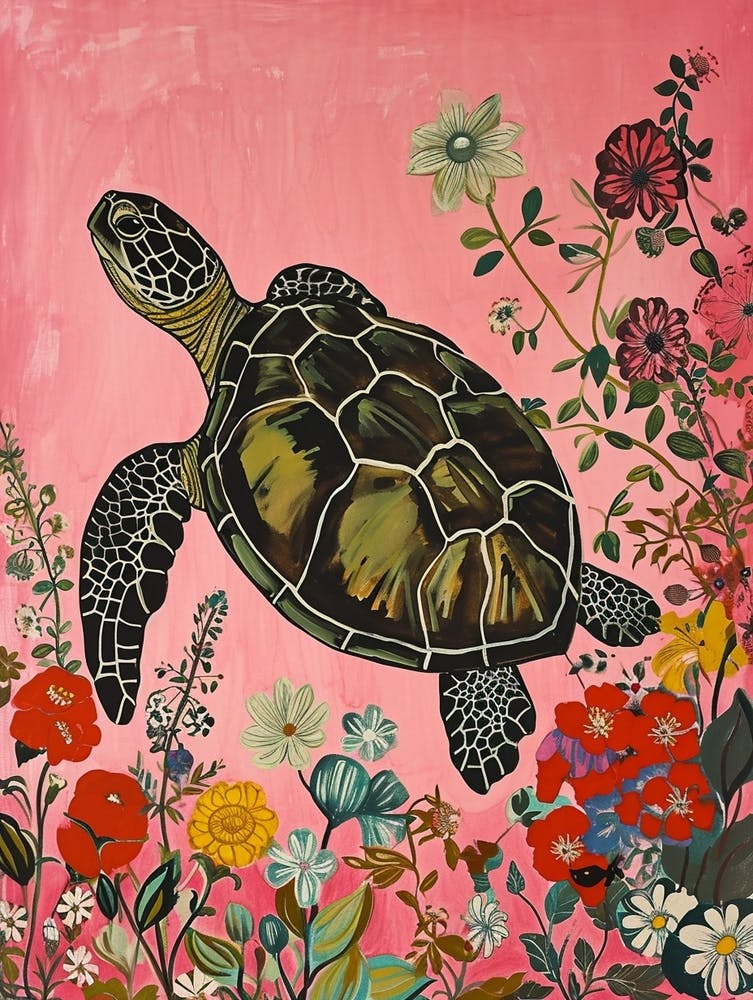Floral Animal Painting Turtle 1