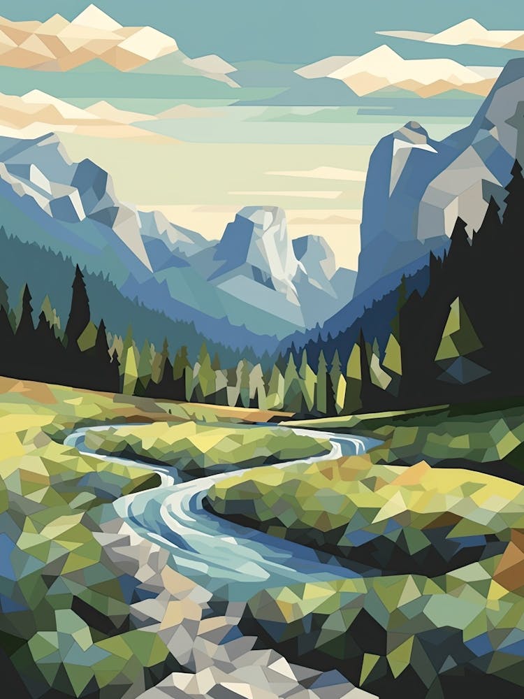 Yosemite Valley Ansicht Geometric Vector Illustration 0