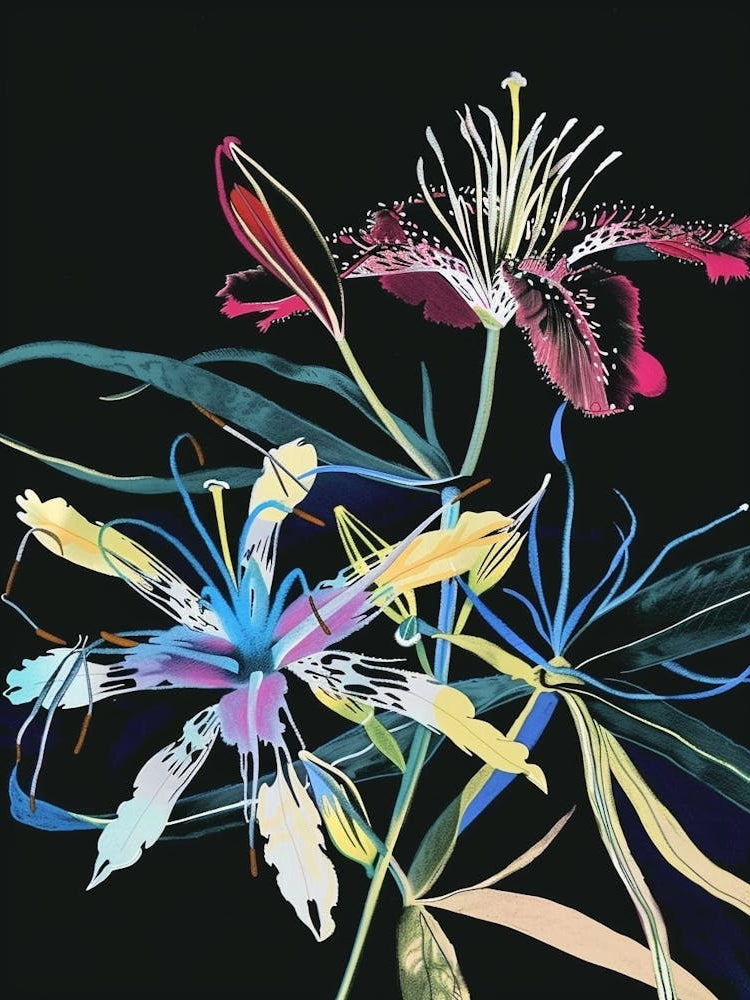 Neon Flowers On Black Love In A Mist Nigella 1