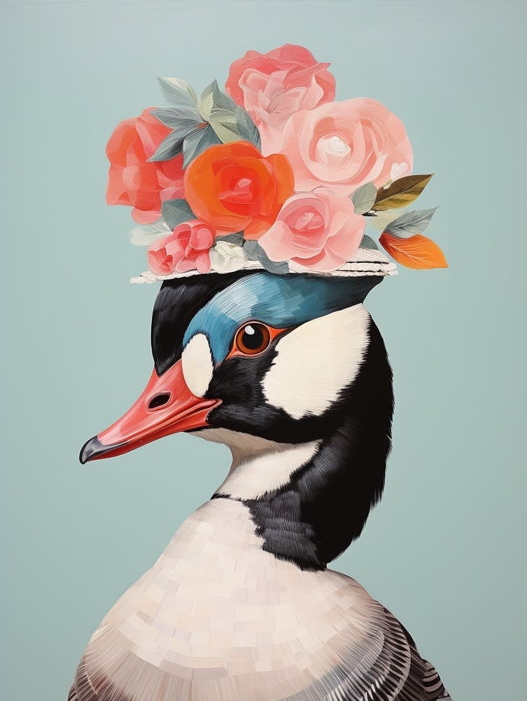 Vogel mit einer Blumenkrone Büffelkopfente 2