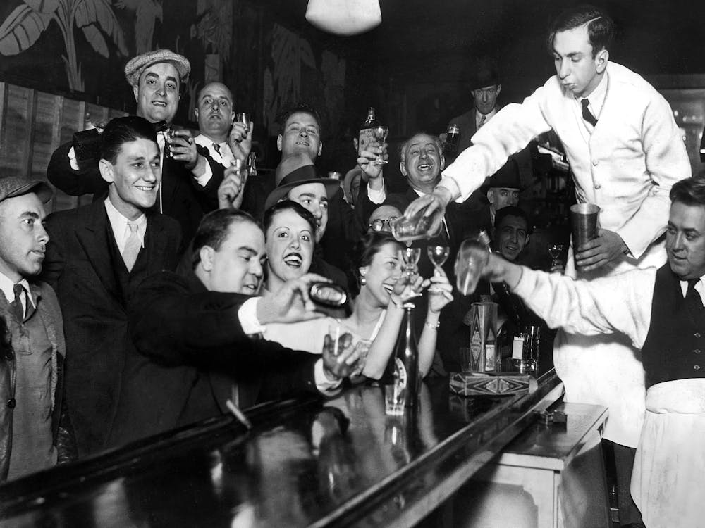 Prohibition, Bartenders At The Bar, Beer, Vintage Black and White Old Photo, Bar Cart Decor