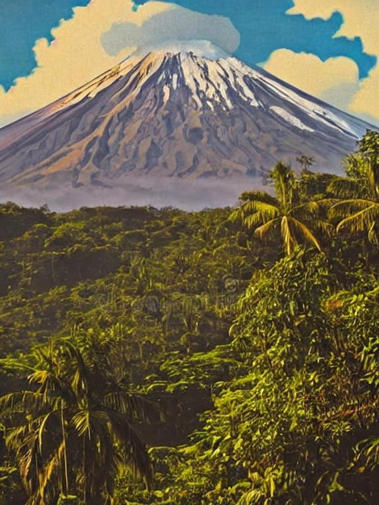 Arenal Volcano National Park Costa Rica Vintage Poster