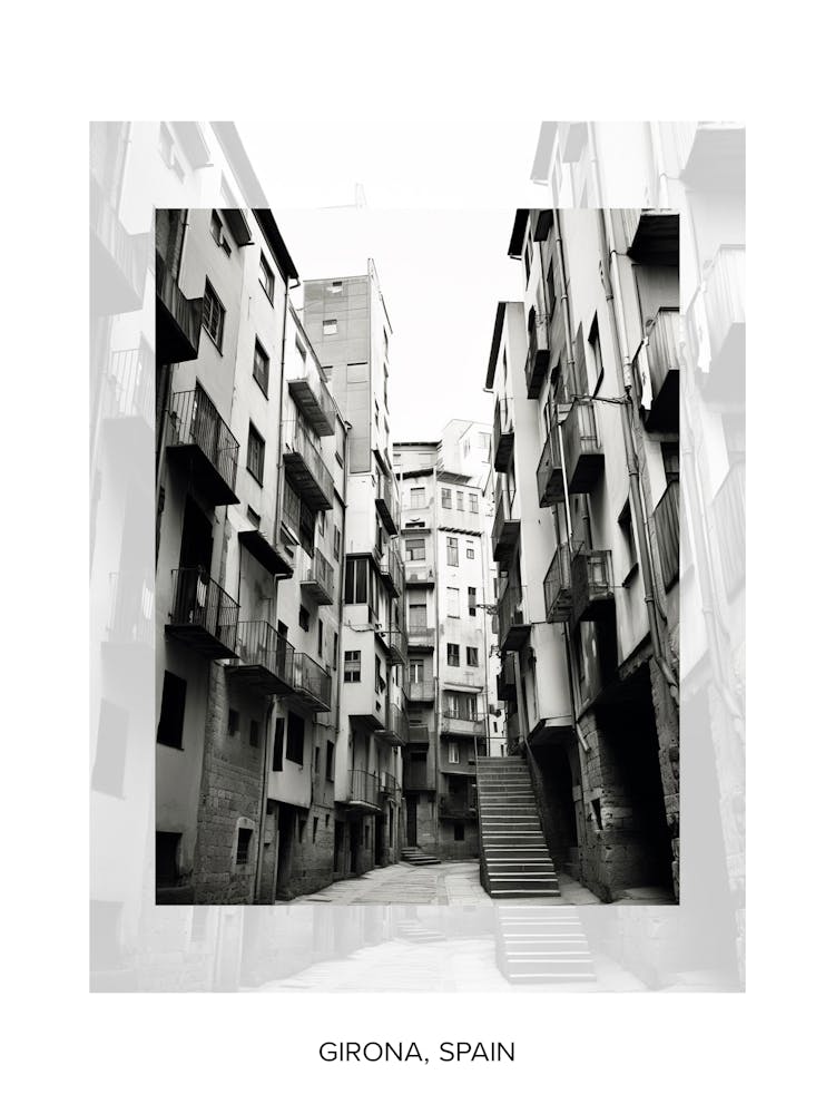 Poster von Girona, Spanien, Schwarz-Weiß Altes Foto 3