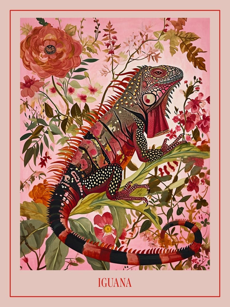 Floral Animal Painting Iguana 4 Poster