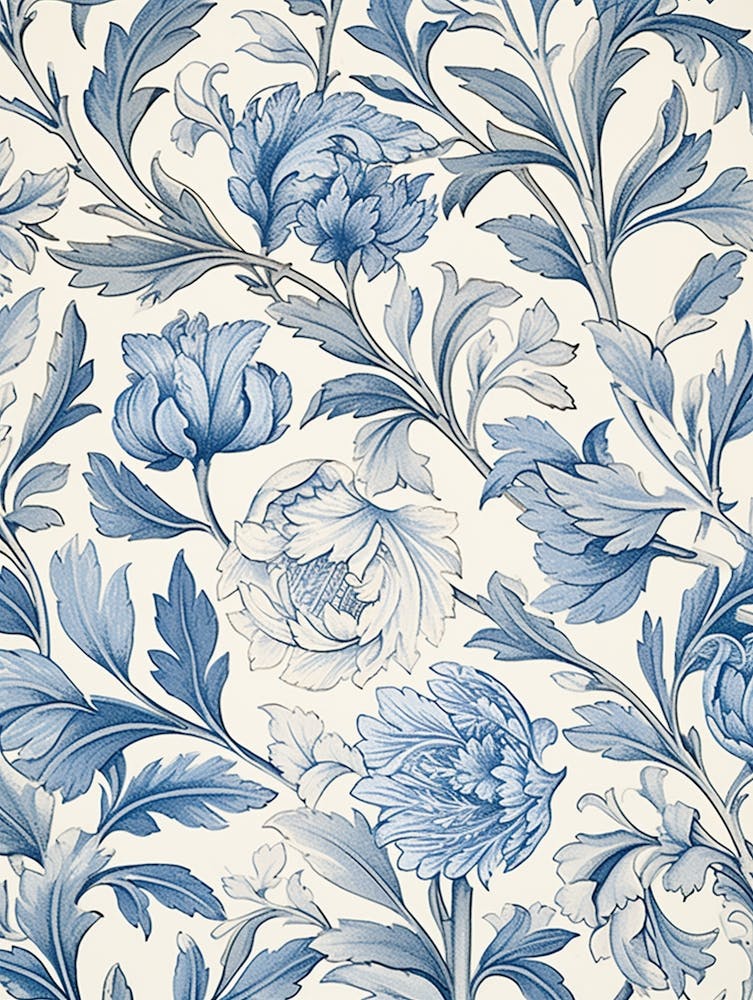 Blue And White Floral Wallpaper