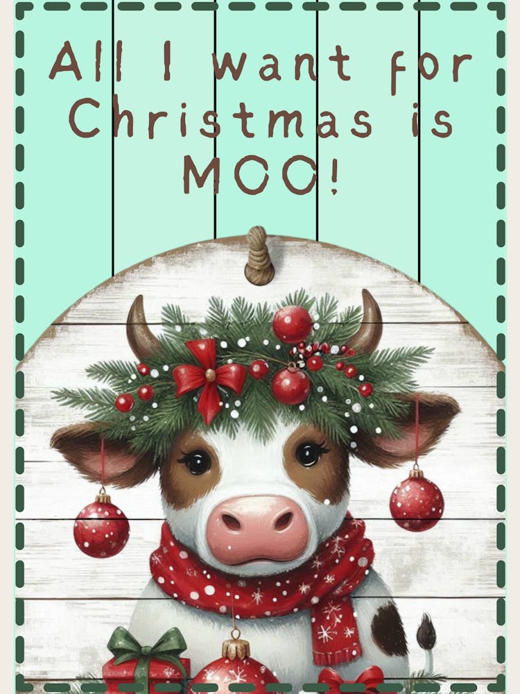 Cute Christmas Cow Mint Shiplap