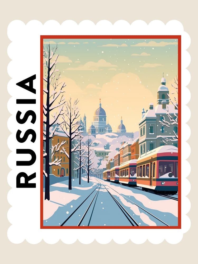 Retro Winter Stamp Poster St Petersburg Russia 2