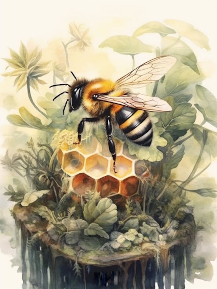 Cellophane Bee Beehive Watercolour Illustration 2