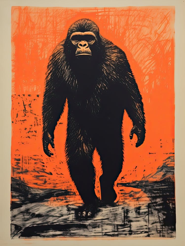 Gorilla, Woodblock Animal Drawing 3