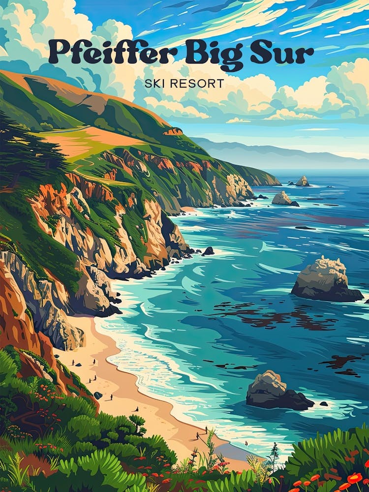 Pfeiffer Big Sur State Park Hiking Trail Digital Travel Illustration