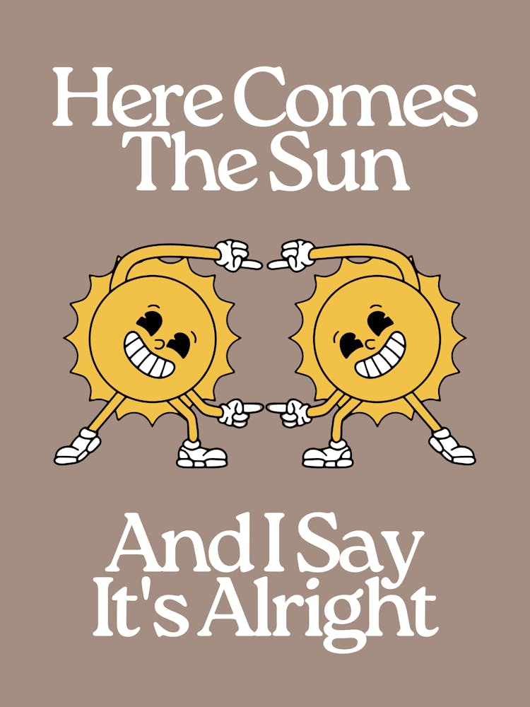 Here Comes The Sun | Vintage Retro Music | Beige Nursery Wall Art | 60’s 70’s | Sun Decor | Sun