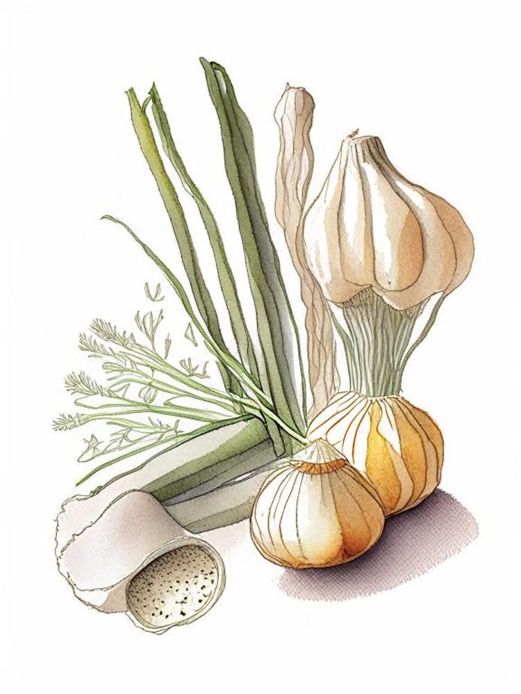 Garlic Spices And Herbs Pencil Illustration 2