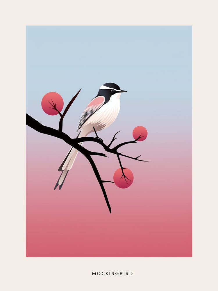 Minimalist Mockingbird 3 Bird Poster