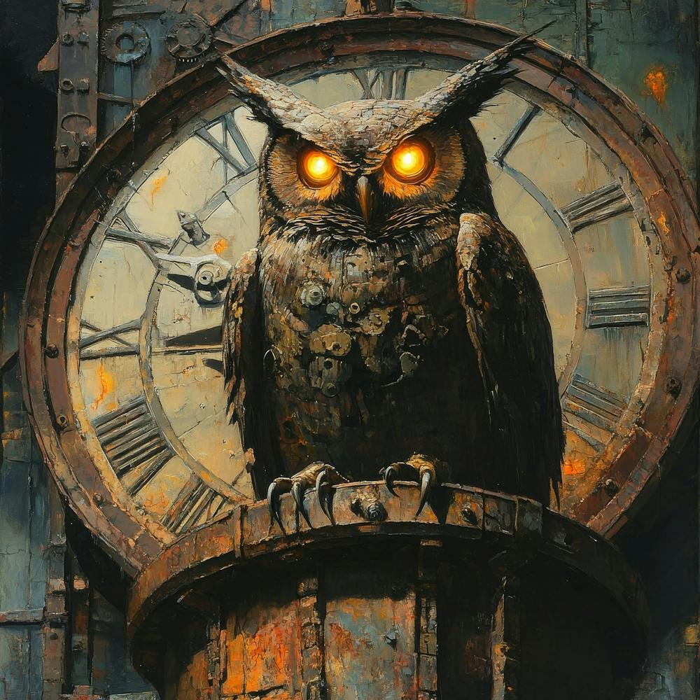 Owl On A Clock Art